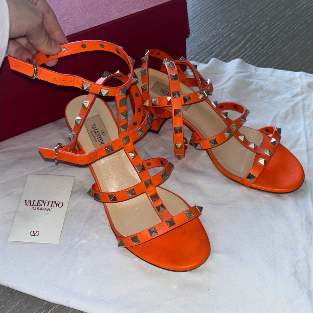 Valentino Vibrant Orange Studded Heels